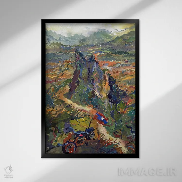 تابلو انتزاعی نقطه دید نام سایی در لائوس اثر تانبلیا - نمای قابدار مشکی