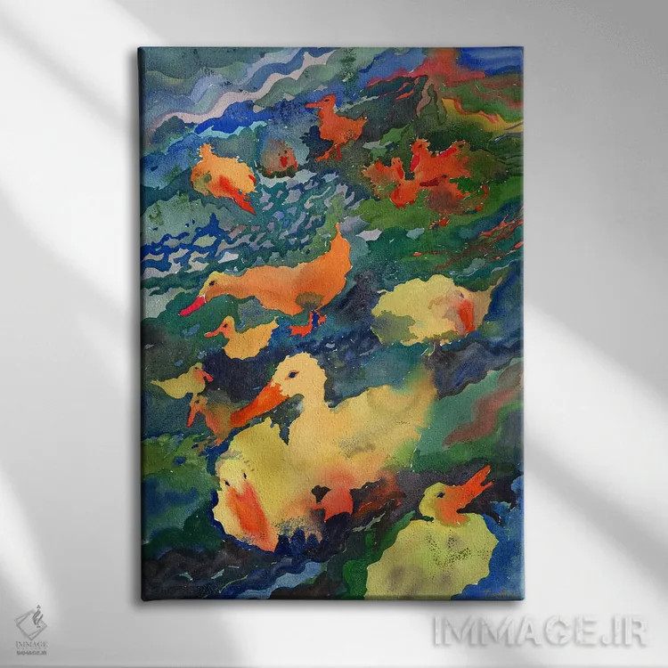 تابلو انتزاعی اردک ها در نین بین اثر تانبلیا - نمای روبهرو روی دیوار