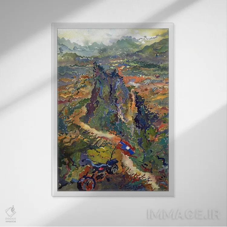 تابلو انتزاعی نقطه دید نام سایی در لائوس اثر تانبلیا - نمای قابدار سفید