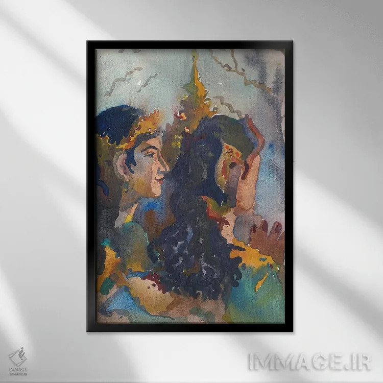تابلو دکوراتیو مجسمه های زنانه در پاگودای سامبوک اثر تانبلیا - نمای قابدار مشکی