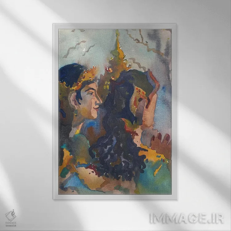 تابلو دکوراتیو مجسمه های زنانه در پاگودای سامبوک اثر تانبلیا - نمای قابدار سفید