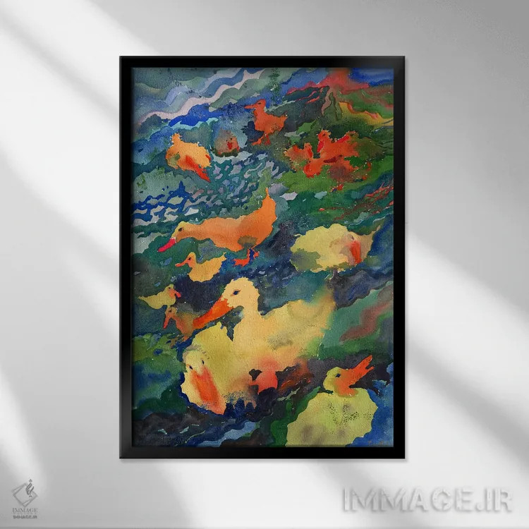 تابلو انتزاعی اردک ها در نین بین اثر تانبلیا - نمای قابدار مشکی
