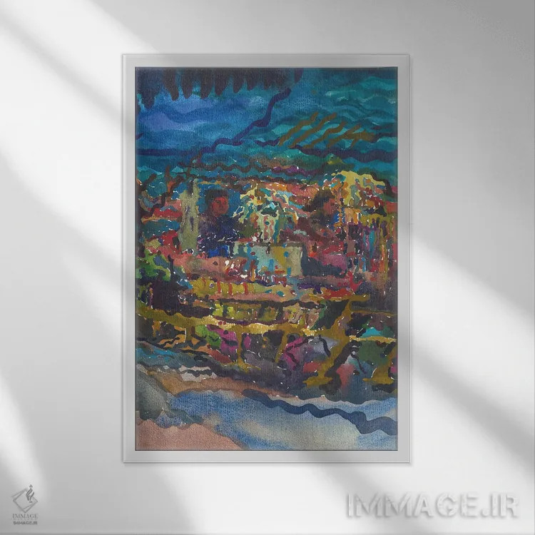 تابلو انتزاعی ابریشم بافی اثر تانبلیا - نمای قابدار سفید