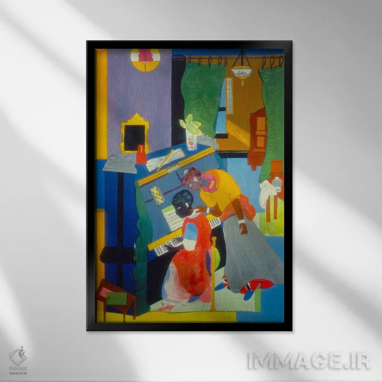 تابلو دکوراتیو درس پیانو اثر رومر بیردن - نمای قابدار مشکی