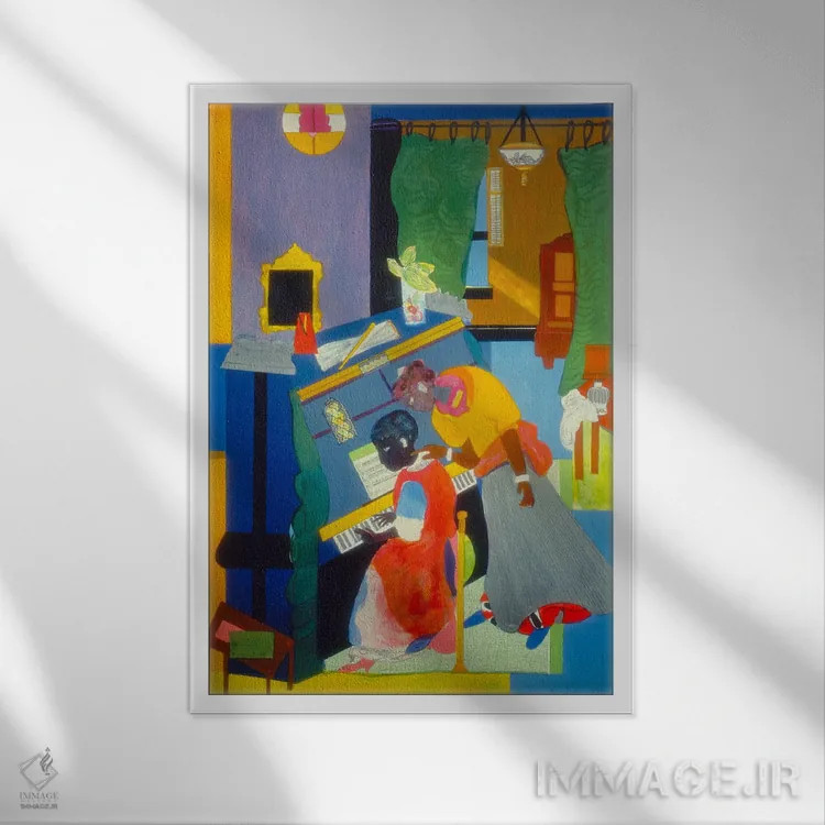 تابلو دکوراتیو درس پیانو اثر رومر بیردن - نمای قابدار سفید