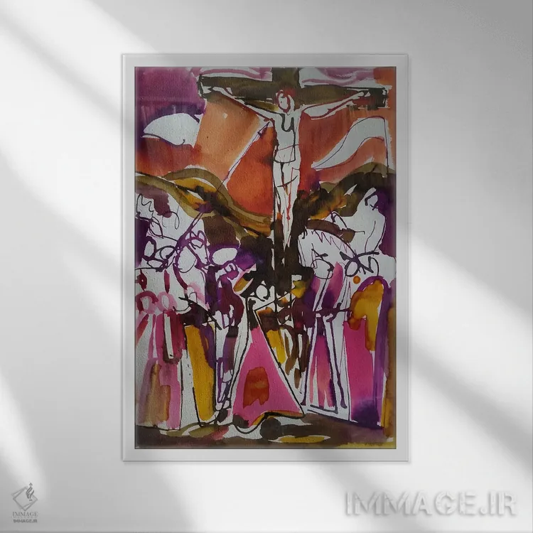 تابلو انتزاعی مصلوب شدن اثر رومر بیردن - نمای قابدار سفید