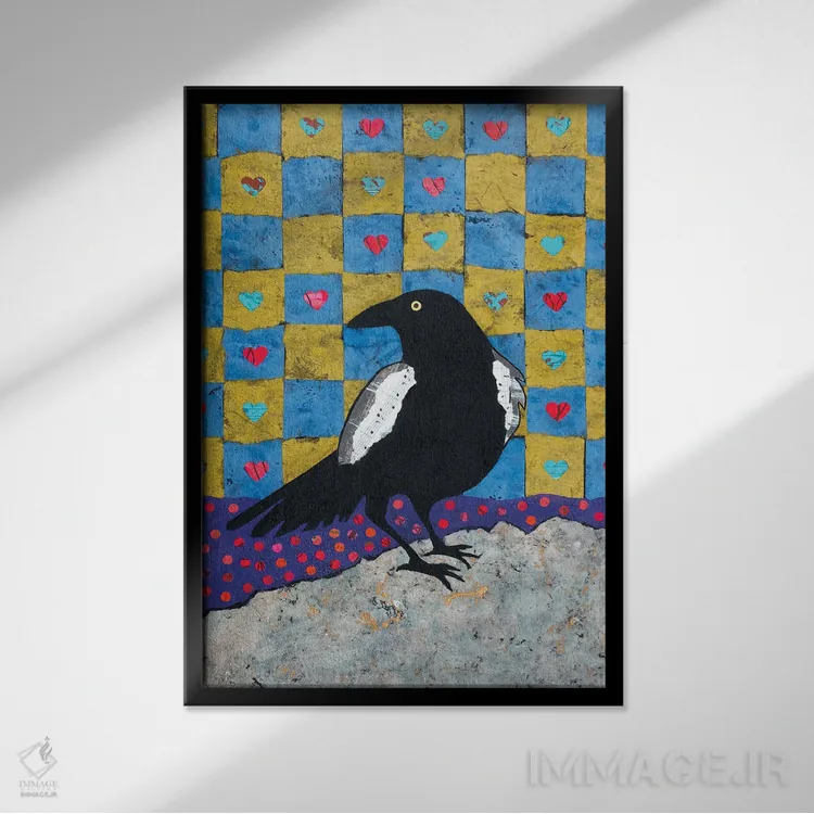 تابلو دکوراتیو عشق کلاغ اثر تیل بیولر - نمای قابدار مشکی