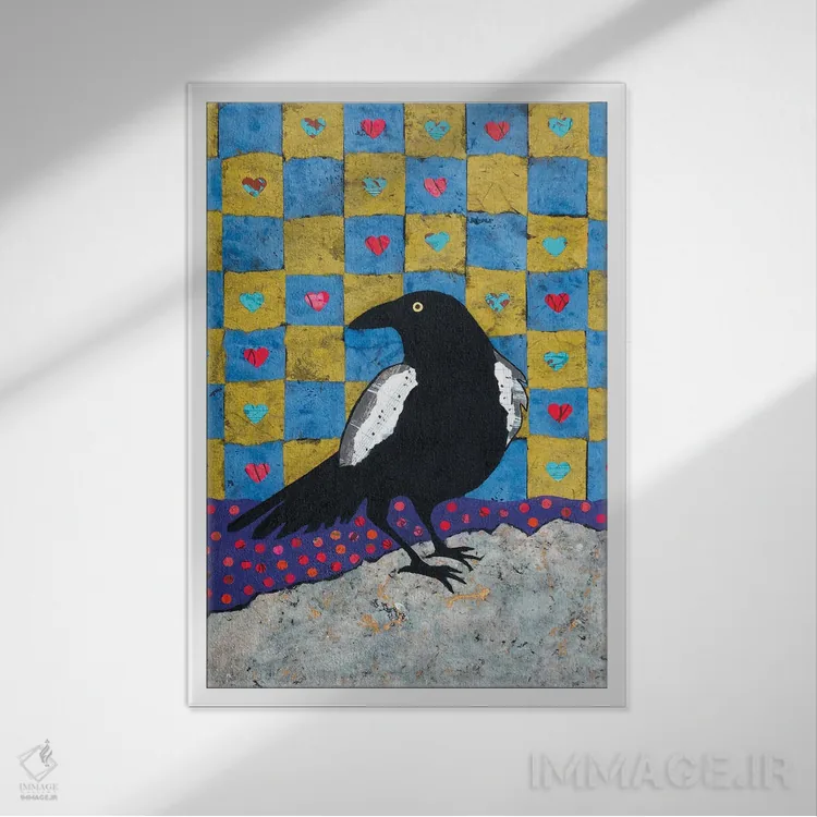 تابلو دکوراتیو عشق کلاغ اثر تیل بیولر - نمای قابدار سفید