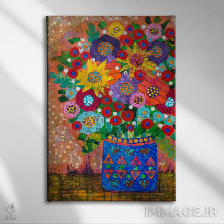 تابلو دکوراتیو دسته گل بهاری اثر تیل بیولر - نمای روبهرو روی دیوار