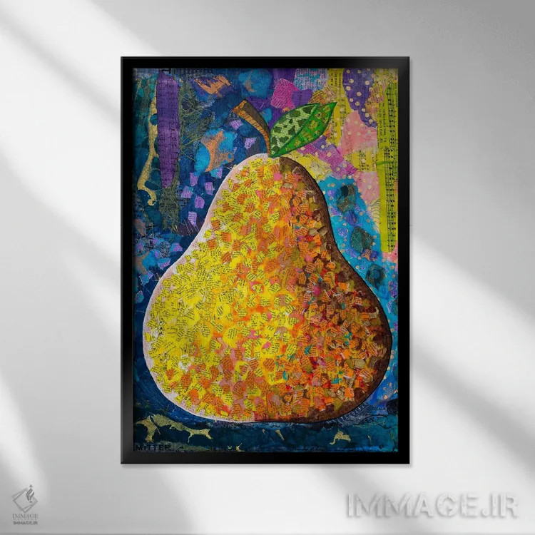 تابلو دکوراتیو گلابی موسیقایی اثر تیل بیولر - نمای قابدار مشکی