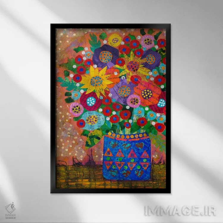 تابلو دکوراتیو دسته گل بهاری اثر تیل بیولر - نمای قابدار مشکی