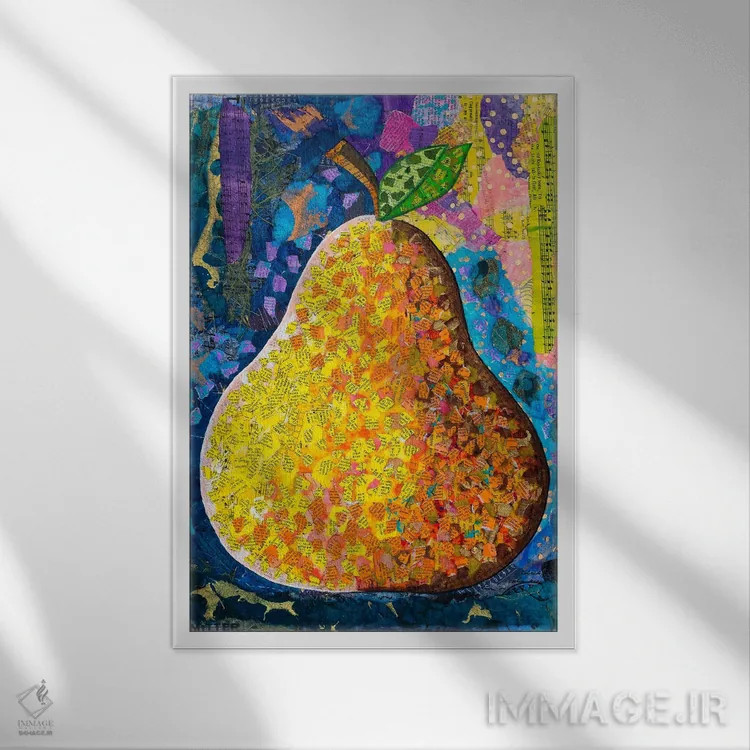 تابلو دکوراتیو گلابی موسیقایی اثر تیل بیولر - نمای قابدار سفید