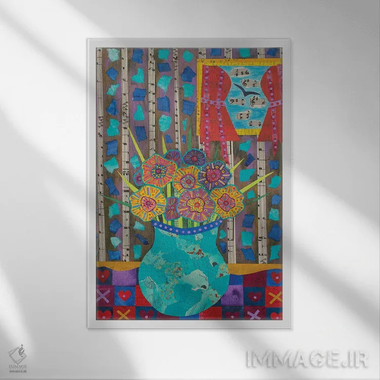 تابلو دکوراتیو دسته گل شادی اثر تیل بیولر - نمای قابدار سفید