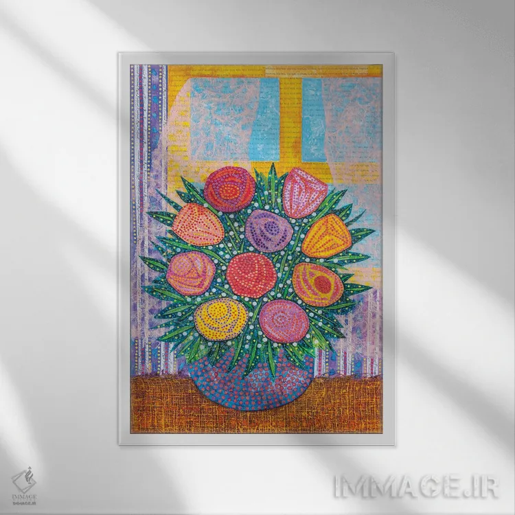 تابلو دکوراتیو دسته گل امید اثر تیل بیولر - نمای قابدار سفید
