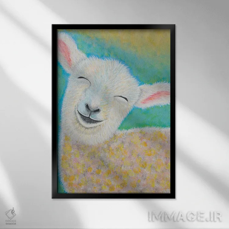 تابلو دکوراتیو بره خوشحال اثر تیل بیولر - نمای قابدار مشکی