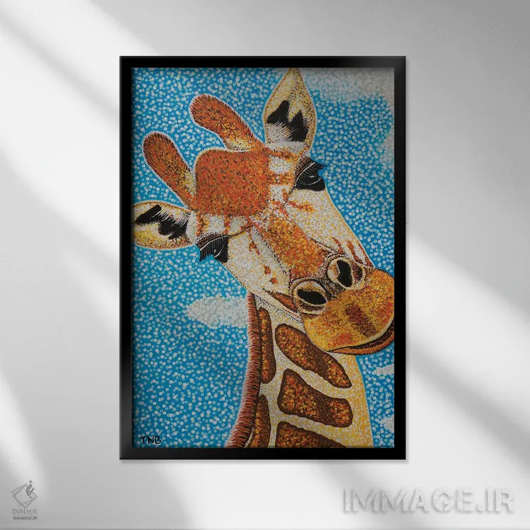 تابلو دکوراتیو زرافه اثر تیل بیولر - نمای قابدار مشکی