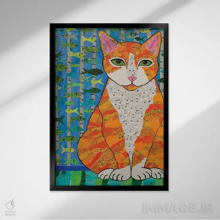 تابلو دکوراتیو گربه مارمالادی اثر تیل بیولر - نمای قابدار مشکی