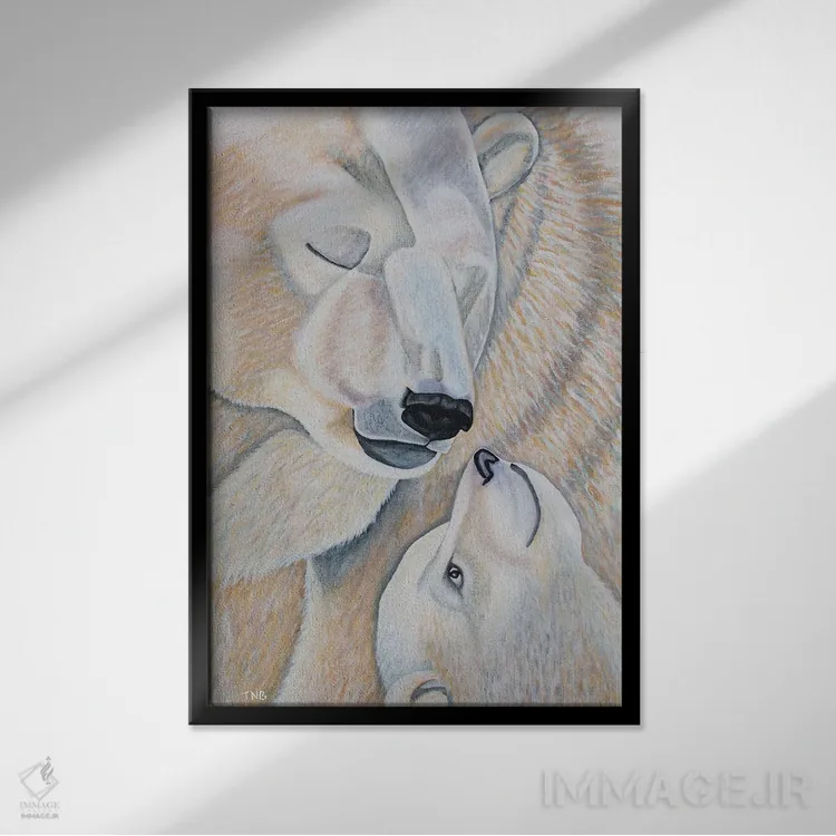 تابلو دکوراتیو عشق خرس قطبی اثر تیل بیولر - نمای قابدار مشکی