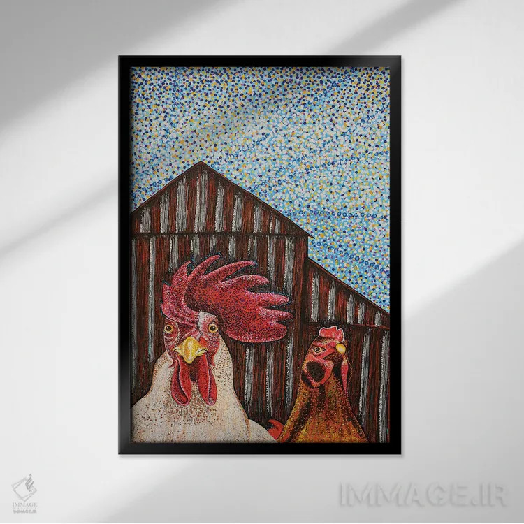 تابلو دکوراتیو گوتیک حیوانات مزرعه اثر تیل بیولر - نمای قابدار مشکی