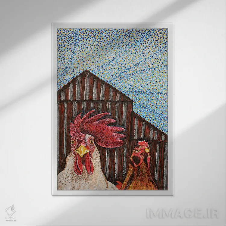 تابلو دکوراتیو گوتیک حیوانات مزرعه اثر تیل بیولر - نمای قابدار سفید
