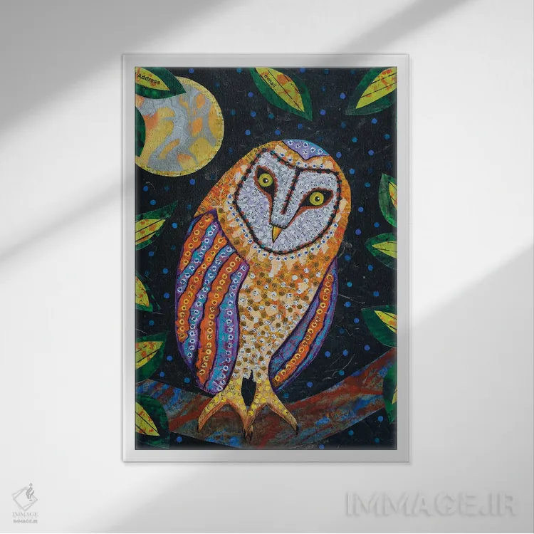تابلو دکوراتیو جغد نیمه شب اثر تیل بیولر - نمای قابدار سفید