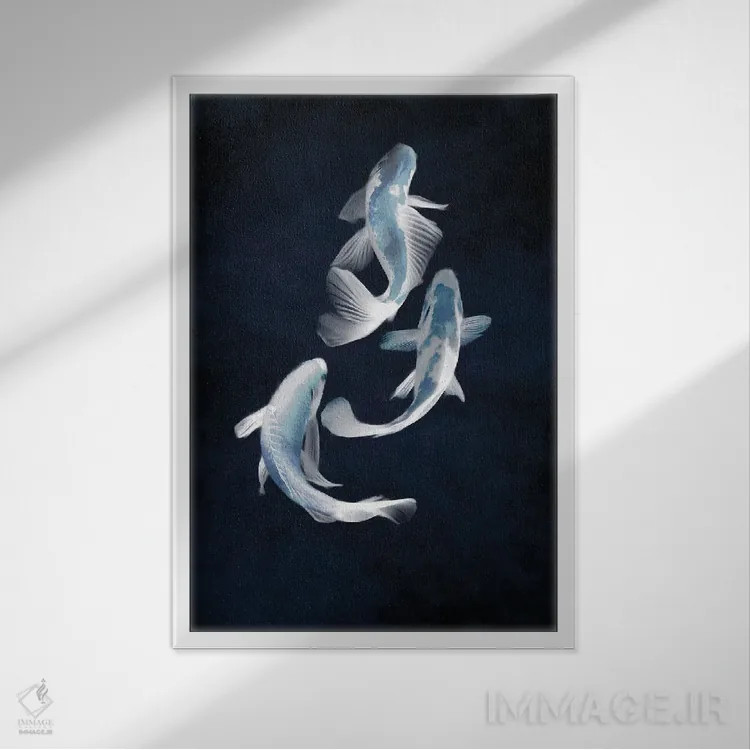 تابلو مینیمال ماهی کوی ۲ اثر تینا بلیکلی - نمای قابدار سفید