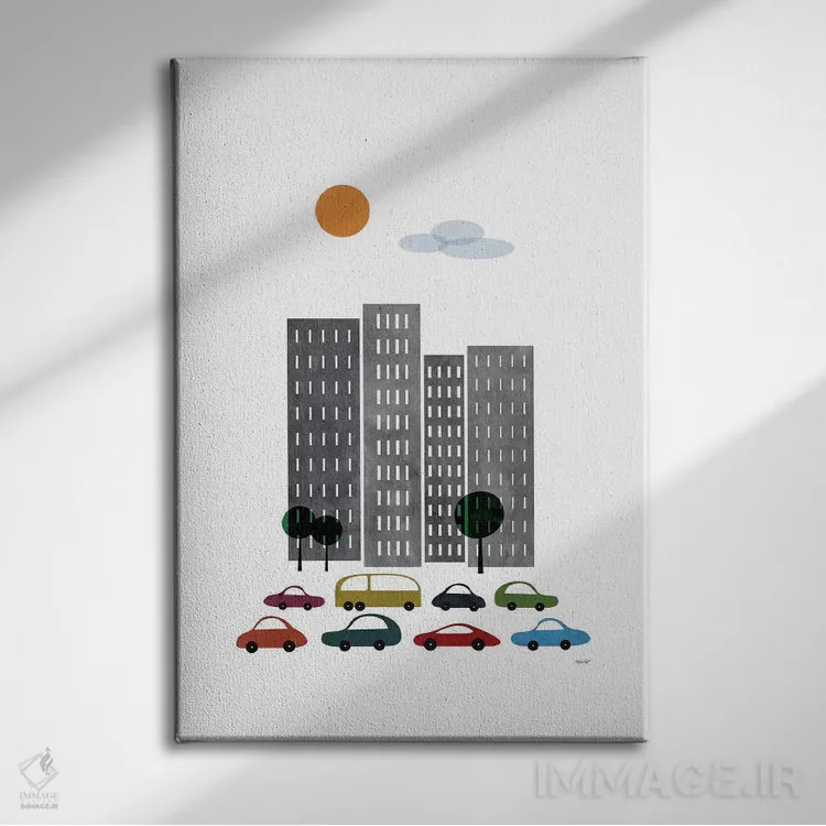 تابلو مدرن شهر یک اثر توماس دیزاین - نمای روبهرو روی دیوار
