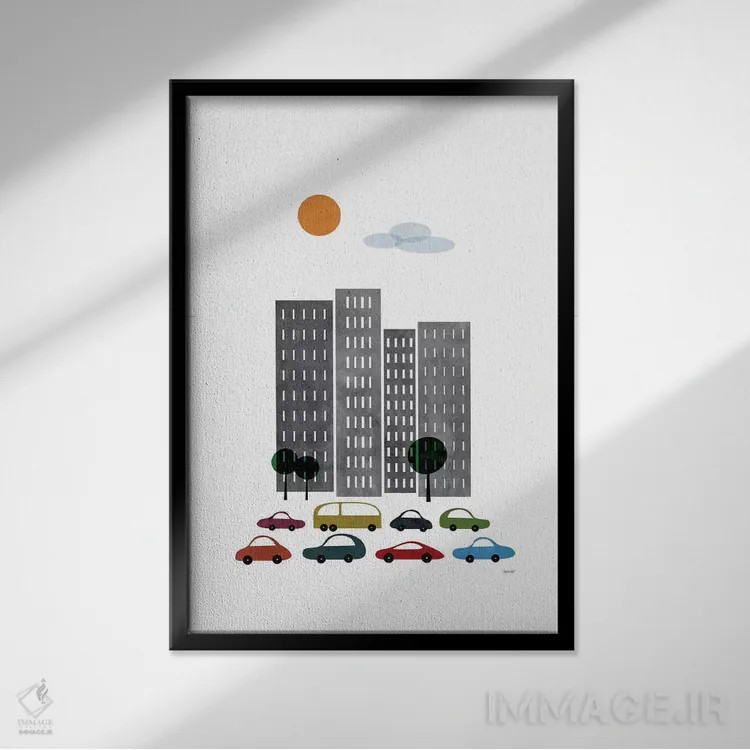 تابلو مدرن شهر یک اثر توماس دیزاین - نمای قابدار مشکی