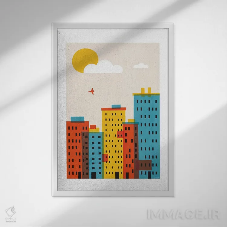 تابلو مدرن شهر دو اثر توماس دیزاین - نمای قابدار سفید