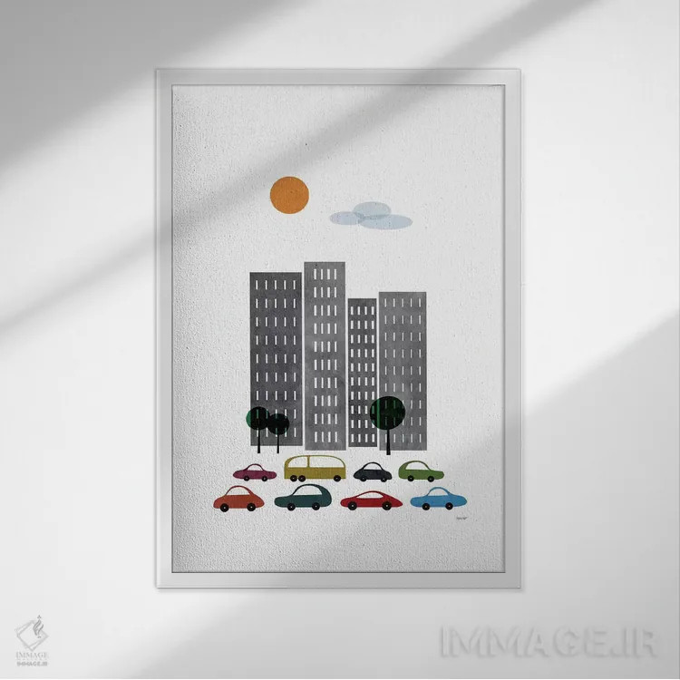 تابلو مدرن شهر یک اثر توماس دیزاین - نمای قابدار سفید