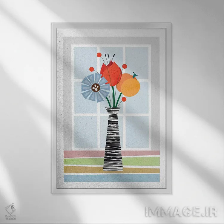 تابلو مینیمال گل ها اثر توماس دیزاین - نمای قابدار سفید