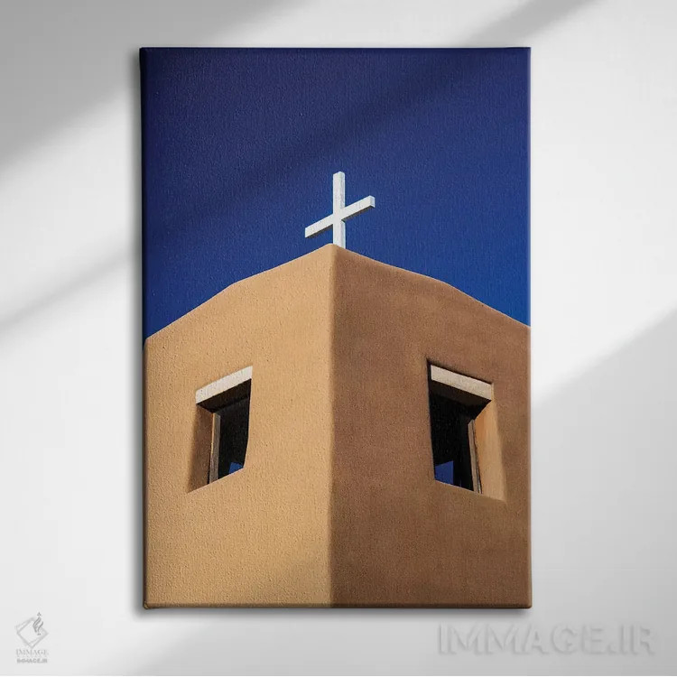 تابلو دکوراتیو New Mexico, Exterior facade of Sacred Heart Church in Nambe Ne… اثر تری اگرز - نمای روبهرو روی دیوار