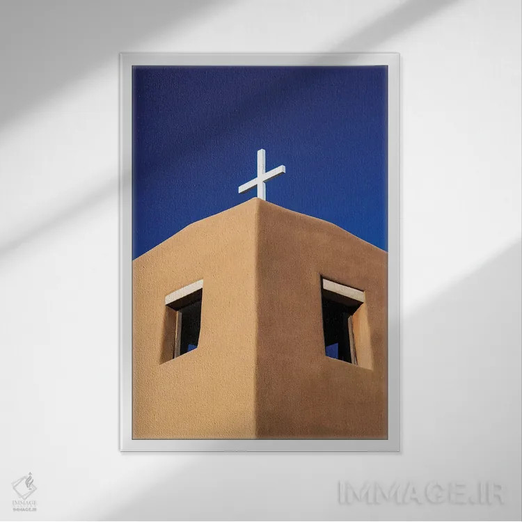تابلو دکوراتیو New Mexico, Exterior facade of Sacred Heart Church in Nambe Ne… اثر تری اگرز - نمای قابدار سفید