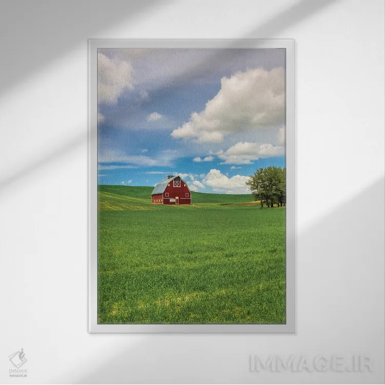 تابلو دکوراتیو Washington State, Red Barn in Spring,آمریکا، واشنگتن، انبار قر… اثر تری اگرز - نمای قابدار سفید