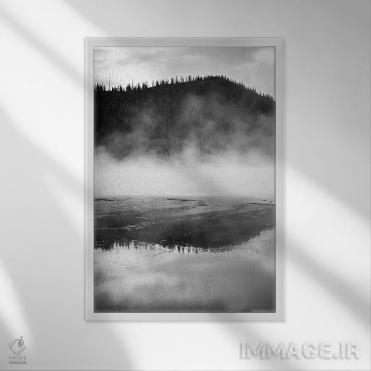 تابلو دکوراتیو یلوستون فوق العاده، سیاه و سفید اثر تیل پروداکشن - نمای قابدار سفید