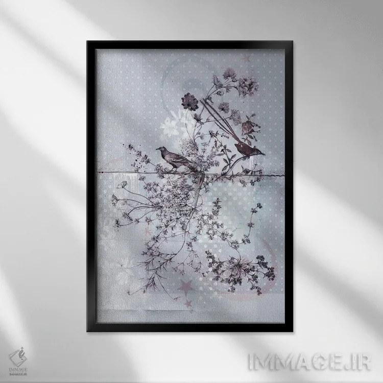 تابلو انتزاعی شاخه گلدار اثر تیس آلبرس - نمای قابدار مشکی