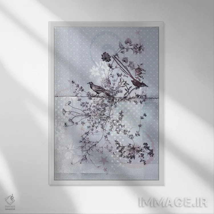 تابلو انتزاعی شاخه گلدار اثر تیس آلبرس - نمای قابدار سفید
