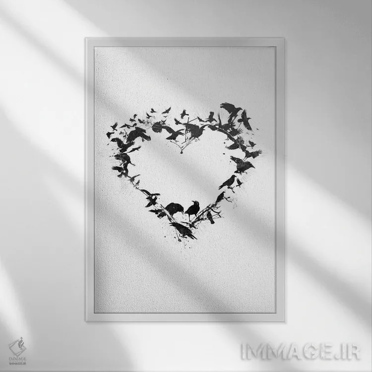 تابلو دکوراتیو قلب پرنده اثر تیس آلبرس - نمای قابدار سفید