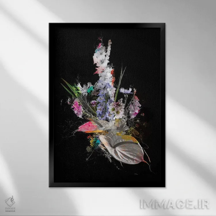 تابلو انتزاعی دسته گل چهاردهم اثر تیس آلبرس - نمای قابدار مشکی