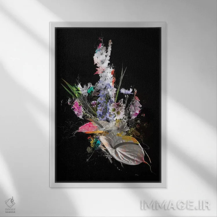 تابلو انتزاعی دسته گل چهاردهم اثر تیس آلبرس - نمای قابدار سفید