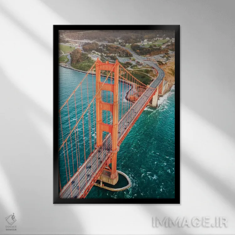 تابلو دکوراتیو San Francisco,نمای هوایی پل گلدن گیت، سان فرانسیسکو اثر ماتئو کولومبو - نمای قابدار مشکی