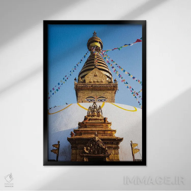 تابلو دکوراتیو Nepal,معبد میمون، نپال اثر ماتئو کولومبو - نمای قابدار مشکی