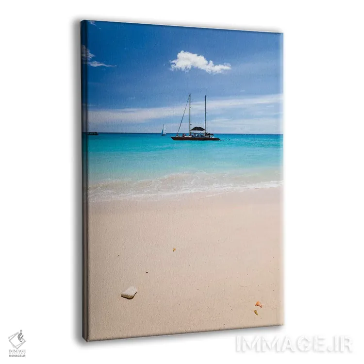 تابلو دکوراتیو Barbados, Lesser Antilles,قایق تفریحی لنگر انداخته در ساح… اثر ماتئو کولومبو - نمای پرسپکتیو محصول