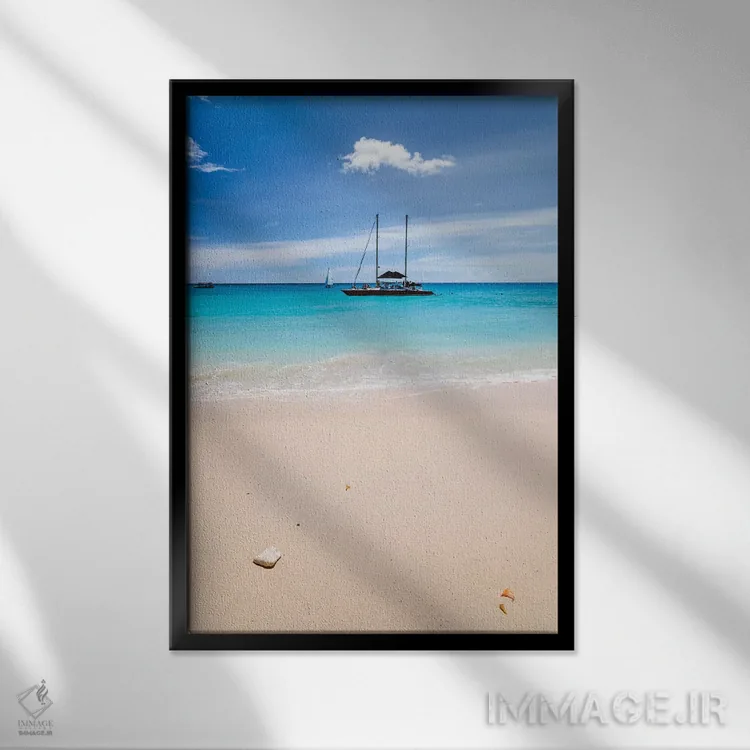 تابلو دکوراتیو Barbados, Lesser Antilles,قایق تفریحی لنگر انداخته در ساح… اثر ماتئو کولومبو - نمای قابدار مشکی