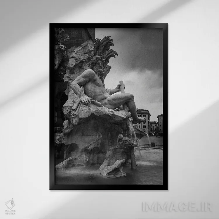تابلو دکوراتیو Piazza Navona,آبنمای میدان ناوونا اثر ماتئو کولومبو - نمای قابدار مشکی