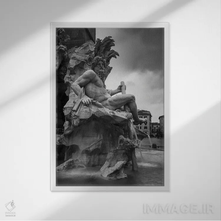تابلو دکوراتیو Piazza Navona,آبنمای میدان ناوونا اثر ماتئو کولومبو - نمای قابدار سفید