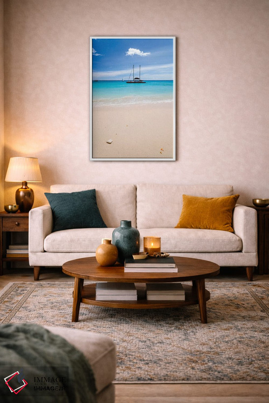 تابلو دکوراتیو Barbados, Lesser Antilles,قایق تفریحی لنگر انداخته در ساح… اثر ماتئو کولومبو - D3W