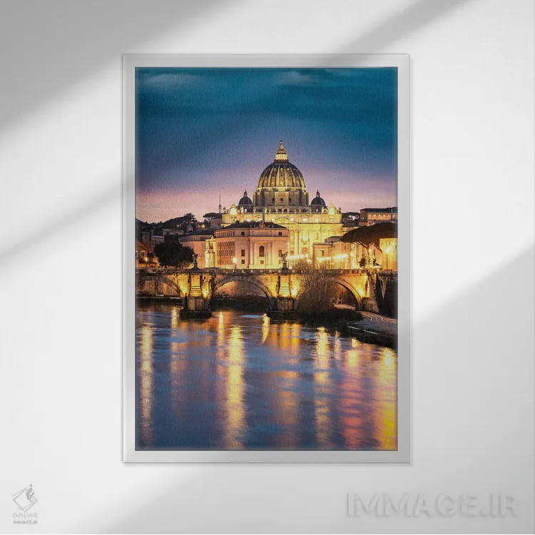 تابلو دکوراتیو Rome,کلیسای سن پیترو در گرگ و میش، رم اثر ماتئو کولومبو - نمای قابدار سفید