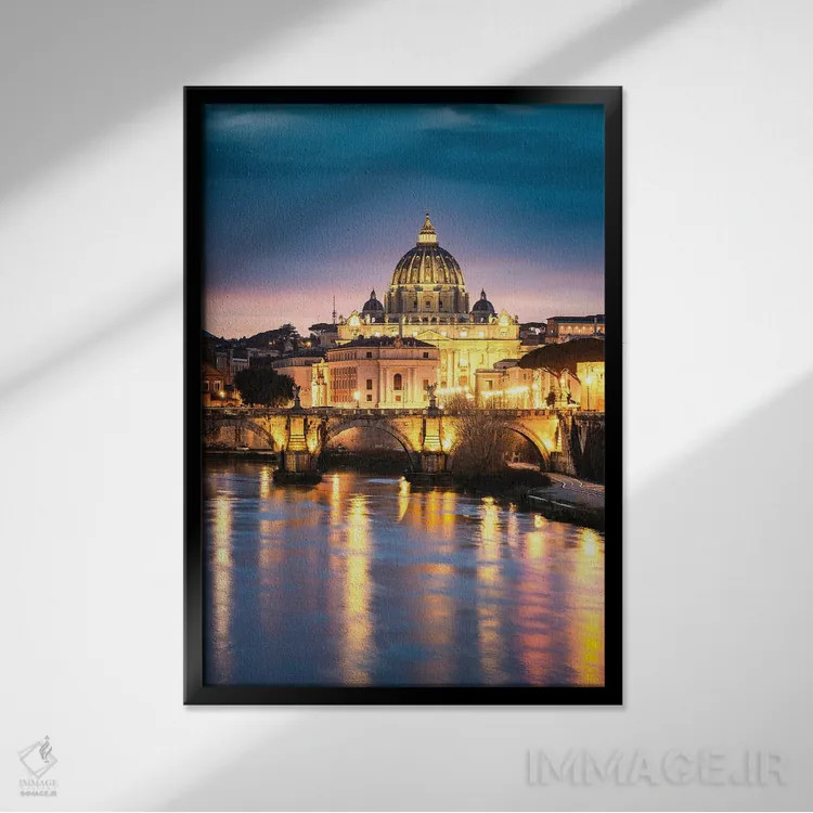 تابلو دکوراتیو Rome,کلیسای سن پیترو در گرگ و میش، رم اثر ماتئو کولومبو - نمای قابدار مشکی