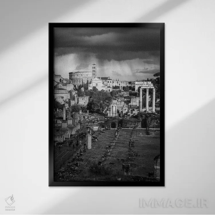 تابلو دکوراتیو آخرین نور بر ویرانه های رومی II اثر ماتئو کولومبو - نمای قابدار مشکی